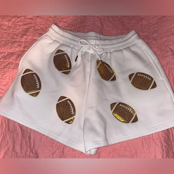 WHY Touchdown Sequin Football Shorts Cotton/Sweatpants Material NWT - Picture 3 of 7